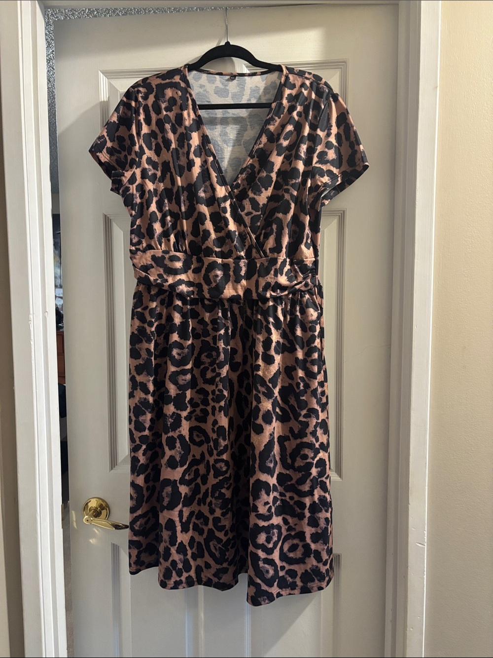 Leopard Print V-Neck Women’s Dress - Pink/Black